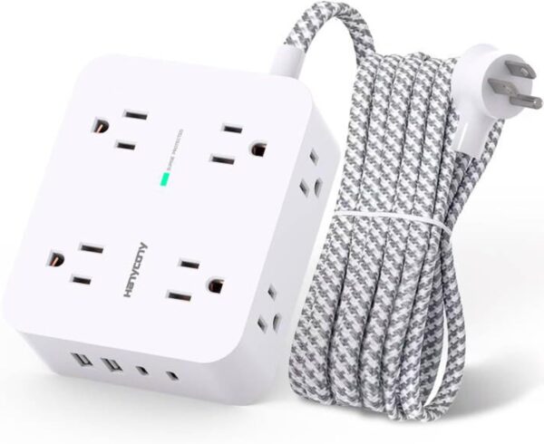 White Cube Power Strip with Braided Cord
